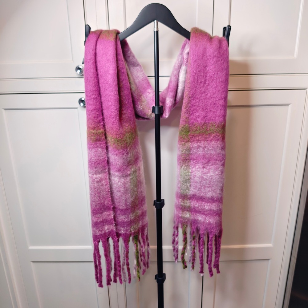 Save the Ocean‎ Pink Plaid Recycled Scarf Oversized Fringe HX-S02 Nordstrom NEW